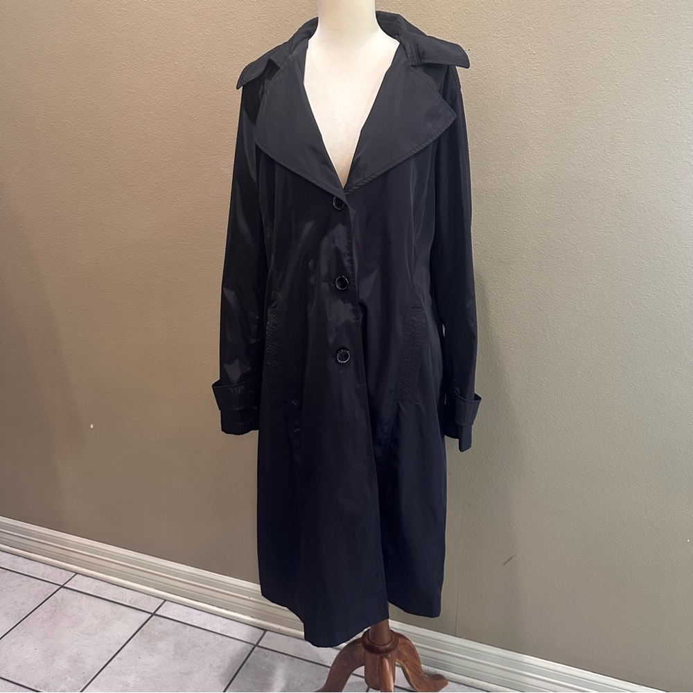 Via Spiga Women's Black Trench Coat Water Resistant raincoat Large - Picture 3 of 15